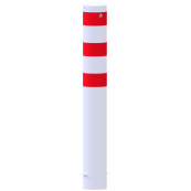 Barrier bollard | Steel tube  193 x 3.6 mm | stationary | for setting in concrete | hot-dip galvanized and white coatedwith three red reflecting stripes | total length: 1500 mm | with welded steel cap